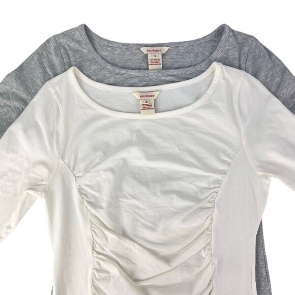 Sundance LOT 2 Princess Ruched Tops Women's Cotton Shirt Gray/Off White Small - Picture 4 of 9